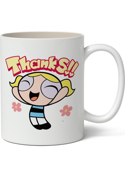 Powerpuff Girls Temalı Teşekkürler Baskılı Beyaz Kupa Bardak