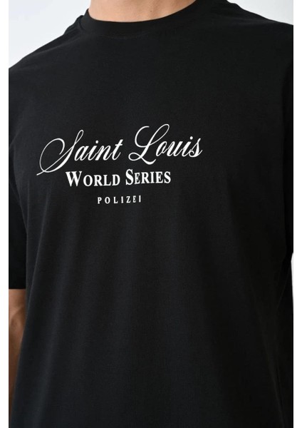 Unisex Bisiklet Yaka Baskılı Oversize T-Shirt - Siyah fiyatları