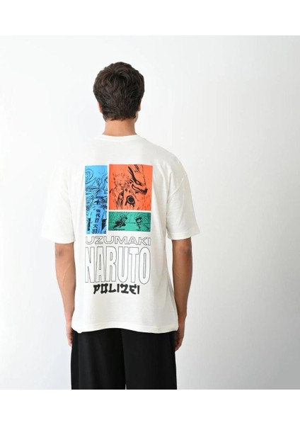 Unisex Bisiklet Yaka Baskılı Oversize T-Shirt - Beyaz indirimleri