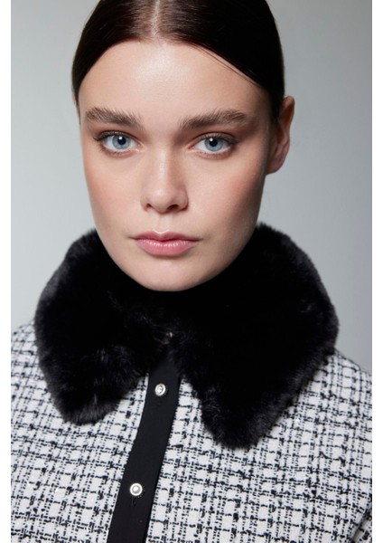 Kürk Yaka Düğme Detaylı Ikili Takım indirimleri