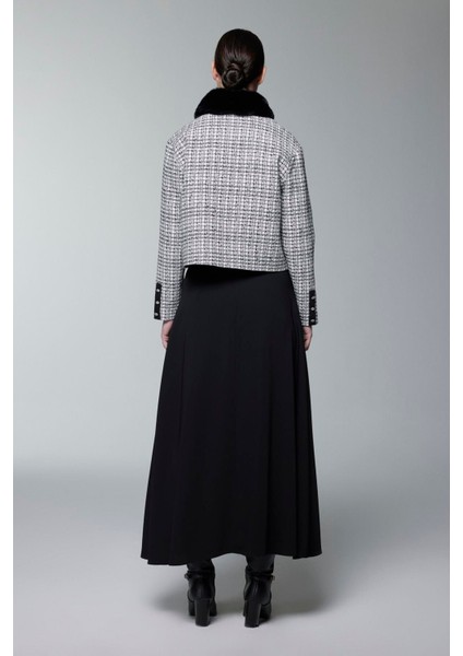 Kürk Yaka Düğme Detaylı Ikili Takım