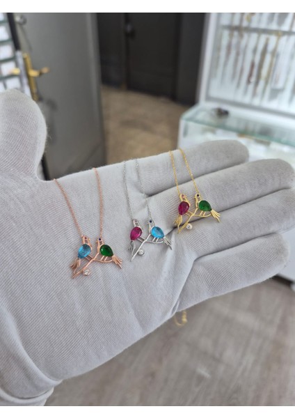 925 Ayar Papatya Silver Çifte Kumrular Kolye.kuş Kolye.sevgili Kolye.doğum Ayı Kolye.rose.gold.rodaj fırsatları