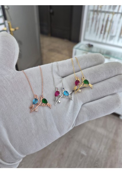 925 Ayar Papatya Silver Çifte Kumrular Kolye.kuş Kolye.sevgili Kolye.doğum Ayı Kolye.rose.gold.rodaj indirimleri