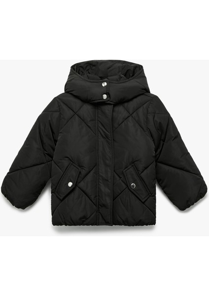 Uzun Kollu Cepli Kapitone Kapşonlu Mont