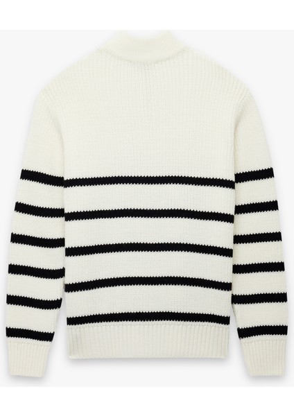 Uzun Kollu Çizgili Basic Yarım Fermuarlı Triko Kazak fırsatları