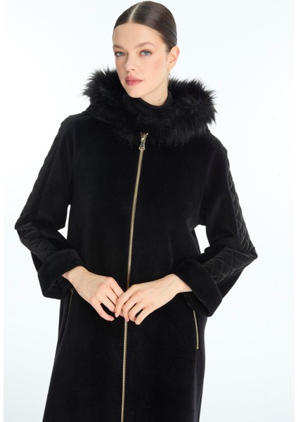 Kürk Kapüşonlu Fermuarlı Manto fiyatları