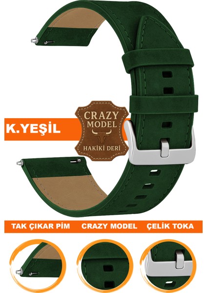 18mm-20mm-22mm-24mm saatlerle uyumlu crazy deri hakiki deri saat kordonu kayışı l10hwc-yesıl-sılver