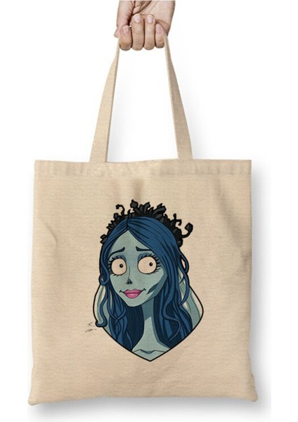 Emily Corpse Bride 01 Beyaz Bez Çanta Uzun Saplı Alışveriş Çantası Plaj Çantası