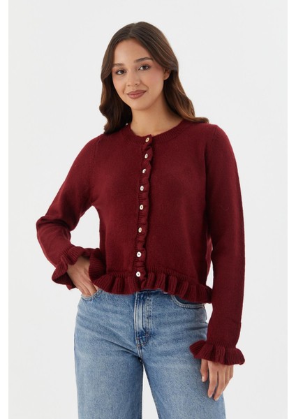 Fırfır Detaylı Hırka Bordo