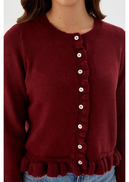 Fırfır Detaylı Hırka Bordo fiyatları