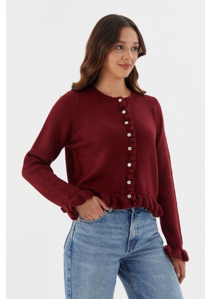 Fırfır Detaylı Hırka Bordo modelleri