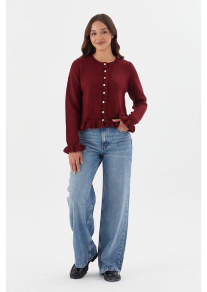 Fırfır Detaylı Hırka Bordo fırsatları