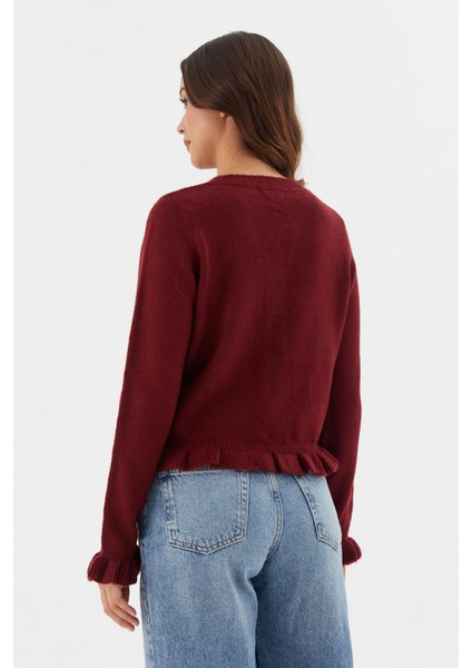 Fırfır Detaylı Hırka Bordo indirimleri