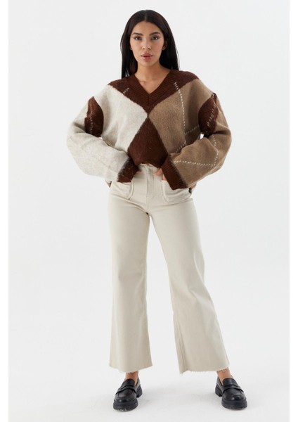 V Yaka Baklava Desenli Kazak A.kahve fiyatları