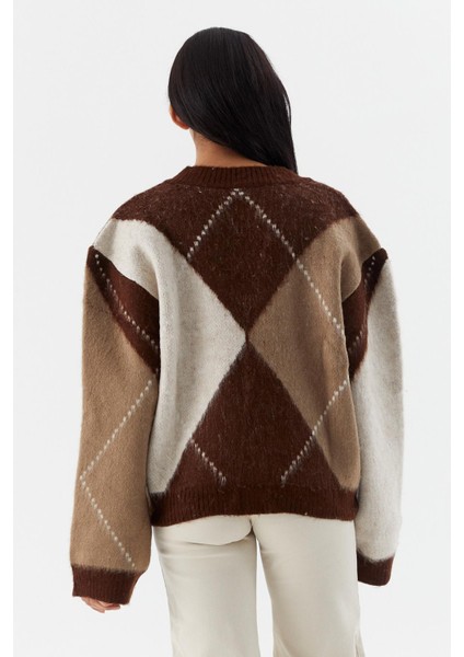 V Yaka Baklava Desenli Kazak A.kahve indirimleri