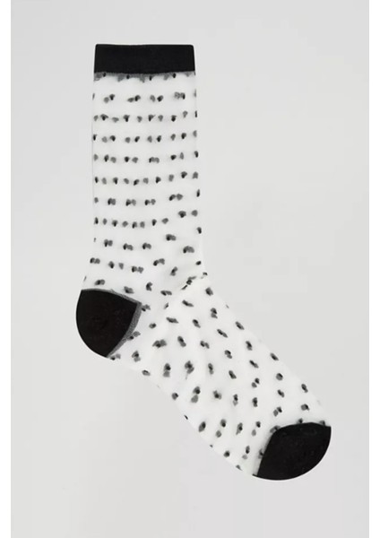 Kadın Puantiyeli İnce Soket Çorap Siyah Beyaz fiyatları