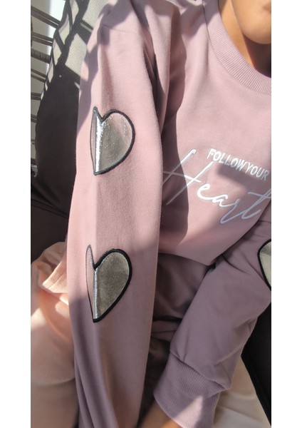 Kız Çocuk Sweatshirt Bluz Rahat Modern Şık Yumuşacık Kollar Kalpli