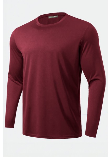 Erkek %100 Pamuklu Likralı Esnek Spor Koşu Günlük Antrenman Uzun Kollu Penye T-Shirt