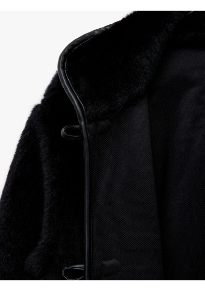 Uzun Kollu Düğmeli Kruvaze Peluş Ceket