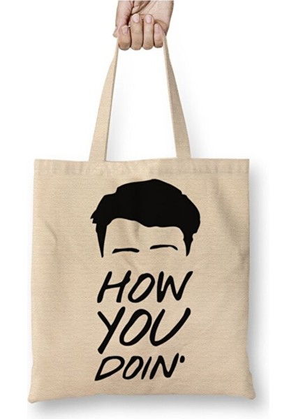 Friends Joey How You Doin Beyaz Bez Çanta Uzun Saplı Alışveriş Çantası Plaj Çantası