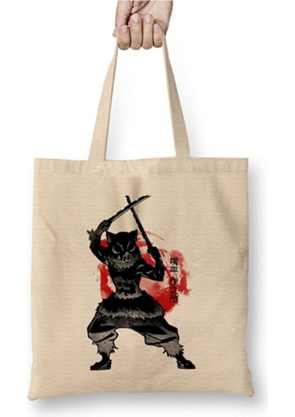 Demon Slayer Crimson Inosuke Bez Çanta Uzun Saplı Alışveriş Çantası Plaj Çantası