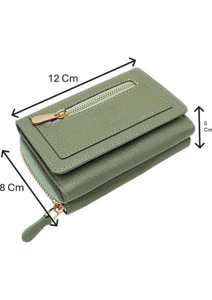 Saxa Kağıt Para ve Bol Kart Bölmeli Hakiki Deri Kadın Kartlık Cüzdan - Açık Yeşil