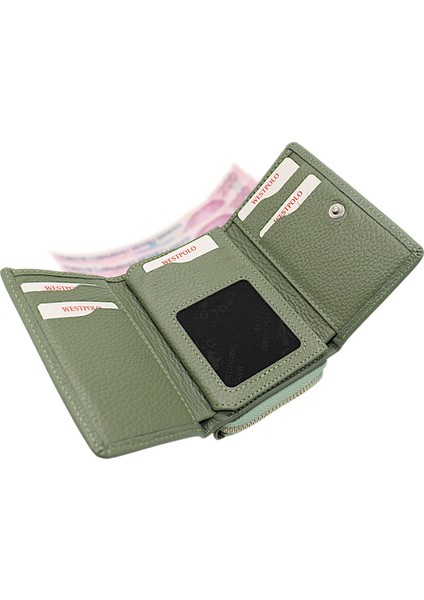 Saxa Kağıt Para ve Bol Kart Bölmeli Hakiki Deri Kadın Kartlık Cüzdan - Açık Yeşil modelleri