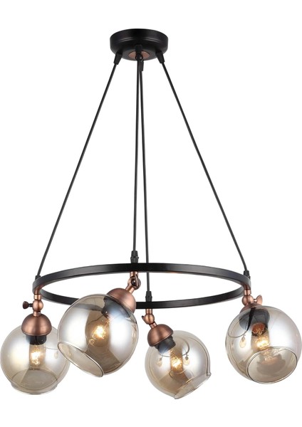 Serta 4'lü Çemberli Siyah Bakır Avize