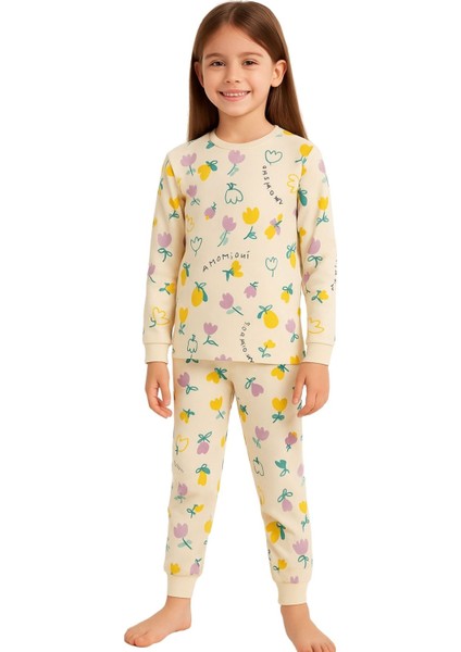 Magnifi Ove Yazılı Lale Baskılı Kız Çocuk Pijama Takımı
