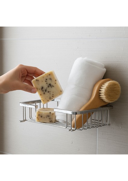 Banyo Köşe Duş Rafı Krom Tek Katlı Kare Şampuanlık Sabunluk Paslanmaz Metal Duvar Tipi Organizer