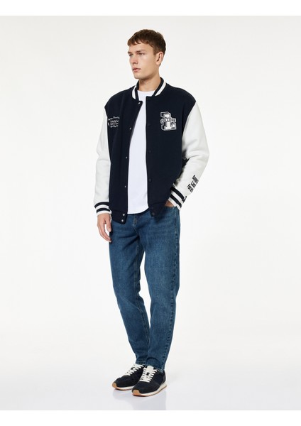 Uzun Kollu Bisiklet Yaka Cep Detaylı Nakışlı Kolej Ceket fiyatları