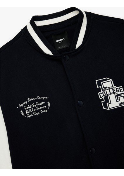 Uzun Kollu Bisiklet Yaka Cep Detaylı Nakışlı Kolej Ceket indirimleri