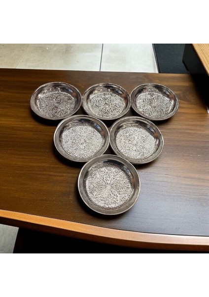 Bakır Çerezlik & Bakır Kahvaltılık 6'lı Set Gümüş Renk Nikelli Bakır Çerezlik , Bakır Tabak modelleri