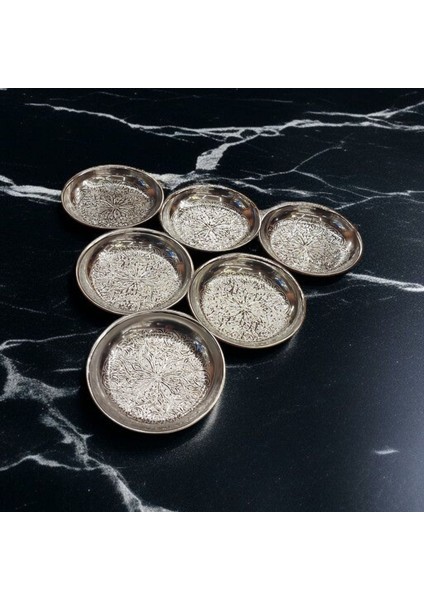 Bakır Çerezlik & Bakır Kahvaltılık 6'lı Set Gümüş Renk Nikelli Bakır Çerezlik , Bakır Tabak fırsatları