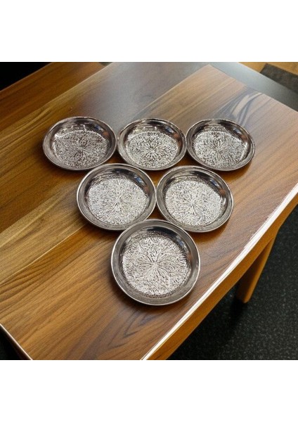 Bakır Çerezlik & Bakır Kahvaltılık 6'lı Set Gümüş Renk Nikelli Bakır Çerezlik , Bakır Tabak indirimleri