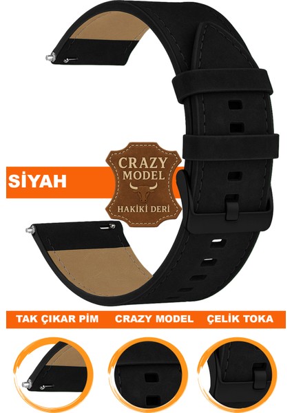 18mm-20mm-22mm-24mm saatlerle uyumlu crazy deri hakiki deri saat kordonu kayışı l10hwc-sıyah-black