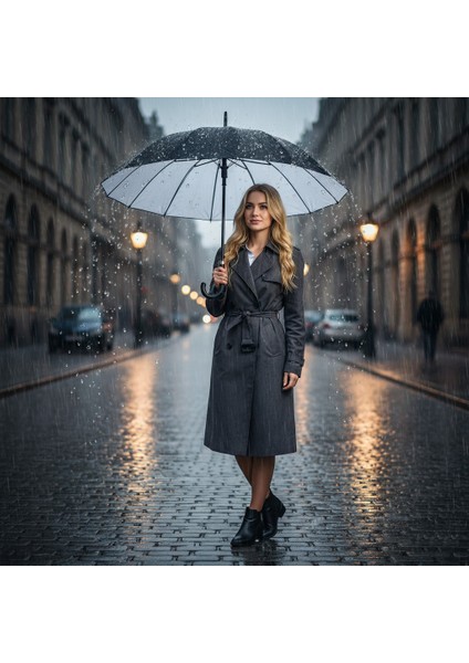 Isabella 16 Telli Otomatik Açılır Lüks Goretex Şemsiye - Siyah - Rüzgara Dayanıklı & Zarif