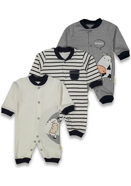 223110 Bebek Inek Baskılı Manşetli 3'lü Tulum