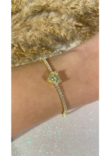 Sarı Turmalin Kalp Bileklik (Farklı Renk Çalışılır)