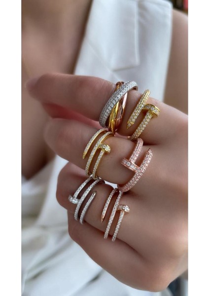 Özel Tasarım 3'lü Taşlı Model Çivi Yüzük Yüksek Kalite Üretim 925 Ayar Gümüş fiyatları