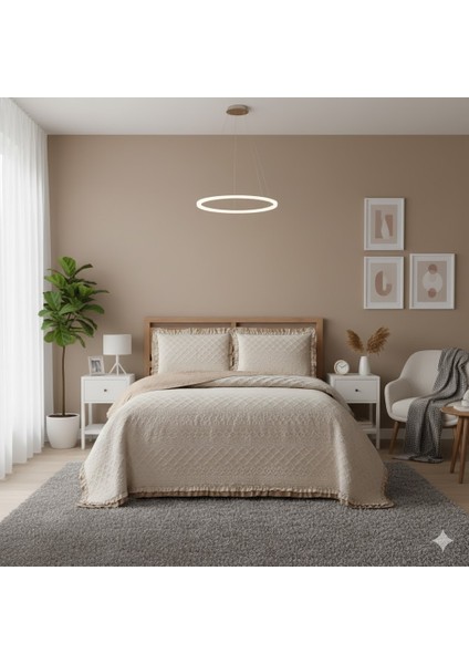 Kapitoneli Yatak Örtüsü Çift Kişilik Roma Bej fiyatları