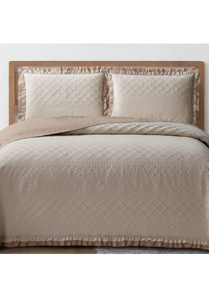 Kapitoneli Yatak Örtüsü Çift Kişilik Roma Bej modelleri