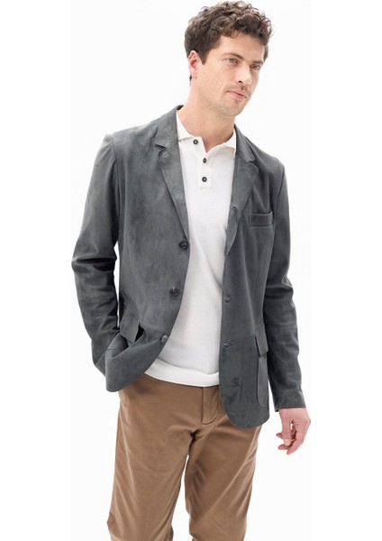 Erkek Gri Süet Blazer Ceket