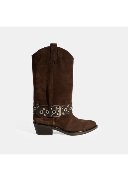 Kadın Kahve Ayarlanabilir Kemer Aksesuarlı Süet Bot fiyatları