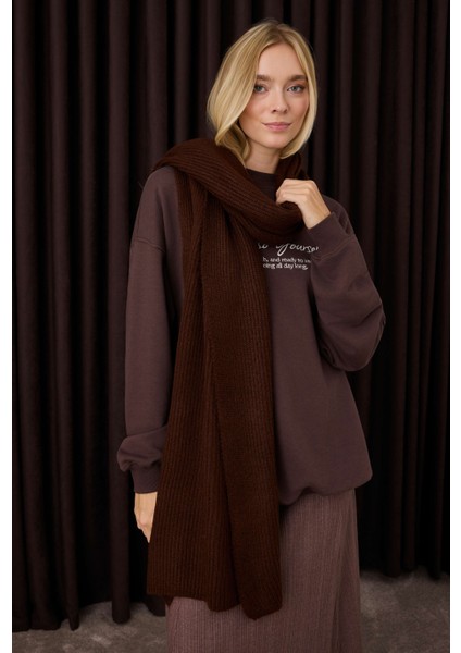 Düz Örgü Atkı Kahve