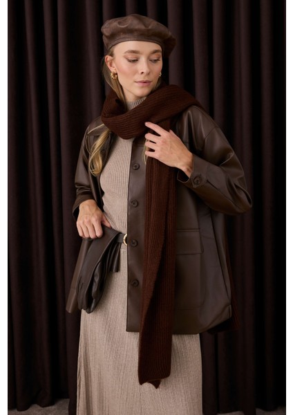 Düz Örgü Atkı Kahve