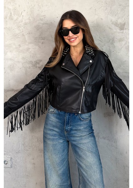 Kadın Yaka Zımbalı Deri Mont 99069 modelleri