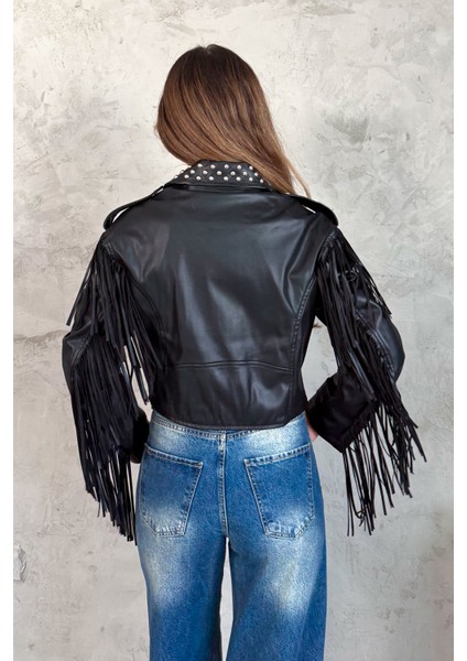 Kadın Yaka Zımbalı Deri Mont 99069 indirimleri