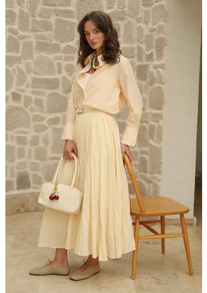 Kraşlı Vual Etek Vanilya