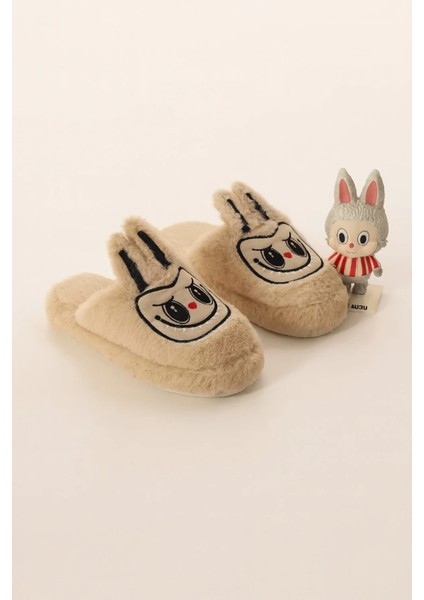 Pofuduk Sessiz Taban Figürlü Ev Terliği Tüylü Terlik